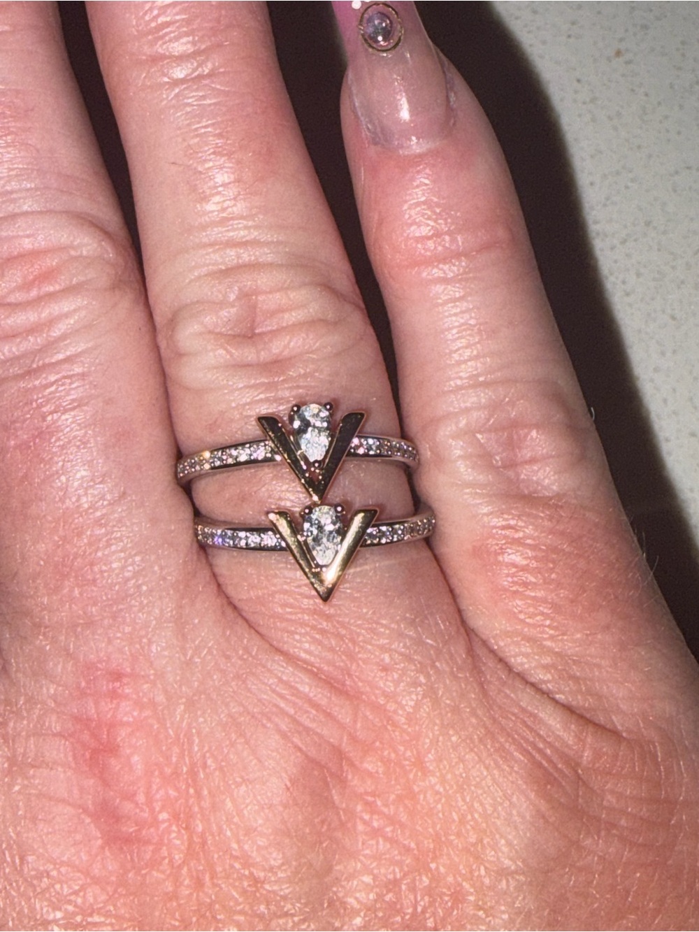 Nordstrom two tone V shape CZ Rings Size 9””